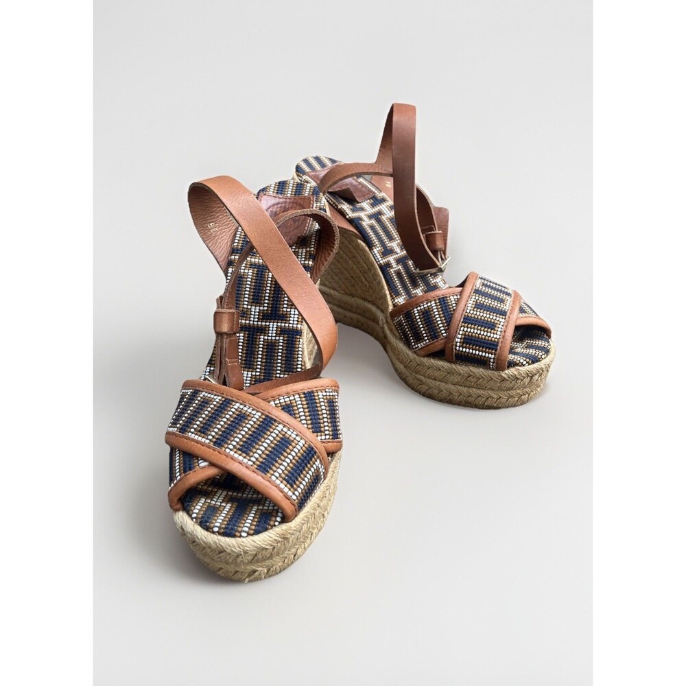 Tory Burch Gemini Link Espadrille Wedge Sandals Leather Spain Women’s 8